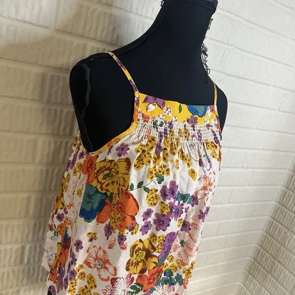 Anthropologie Floral Sleeveless Smocked Tank Top Size XS Adjustable Summer - Picture 2 of 5
